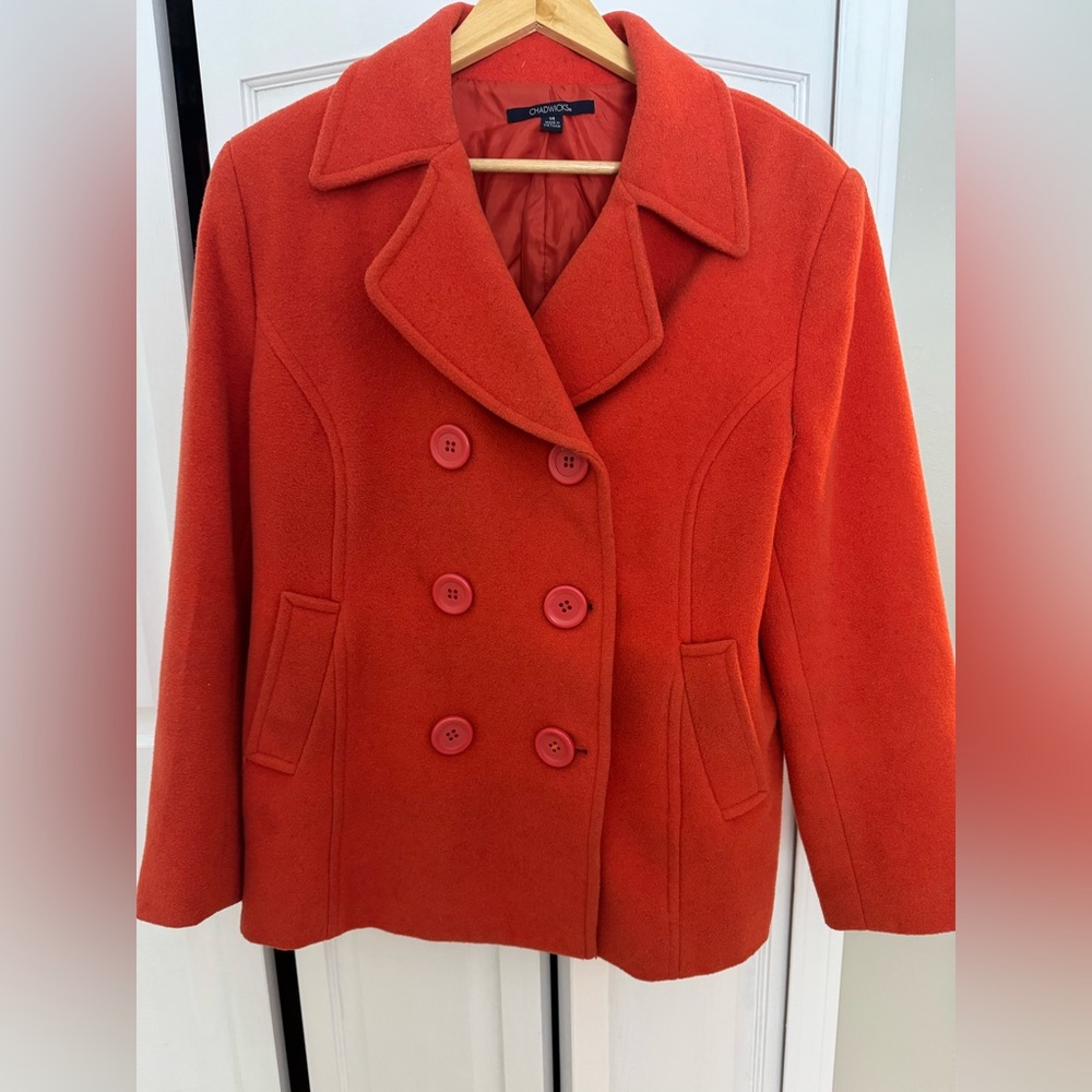 Chadwick’s Fully Lined Double Breasted Burnt Orange Pea Coat